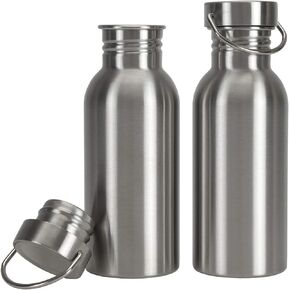 Yopay 2 Pack Sports Water Bottle, 17OZ Single Walled 18/8 Stainless Steel Water Bottle for Cyclists, Runners, Hikers, Beach Goers, Picnics, Camping, Leak Resistant, Uninsulate