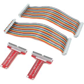 2 Set RPi GPIO Breakout Expansion Board + Ribbon Cable + Assembled T Type GPIO Adapter FC40 40pin Flat Ribbon Cable for Raspberry Pi B+ Kit