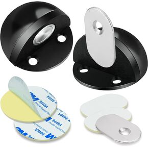 KOLAKO Magnetic Door Stops, White Door Stoppers, Self Adhesive No Drill Brushed Stainless Floor Wall Mount Magnet Door Holder Catch Wall Protector, Magnetic Door Stops for Bottom of Door, 4 Pack