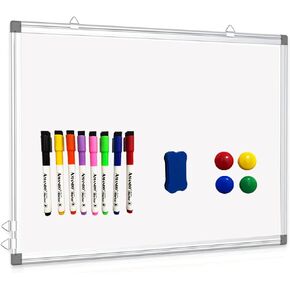 Dry Erase White Board Double-Sided 16" x 12"Hanging,8 Magnetic Markers,4 Magnets,1 Eraser Portable Writing, Drawing & Planning Small Whiteboard Easy to Clean Wall Whiteboard for Office School, Home