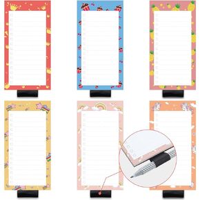 6 Pack Magnetic Notepads for Fridge with Pen Holder, Full Magnet Back Notepad, To Do List, Grocery Shopping, 6 x 3 Inches, 50 Sheets, Magnet Memo Pad for Fridge, Locker, File Cabinet, etc.