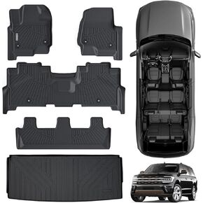 Floor Mats & Trunk mat for Ford Expedition 2018-2023 2024-7 Seats(2 Row Bucket Seat)-(No Fit MAX Or L),TPE All Weather Protection 3 Rows Car Floor Liners with Cargo Liner