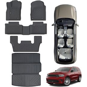 Floor Mats & Cargo Liner with Backrest Mat for 2016-2024 Dodge Durango 6 Passenger with 2nd Bucket Seats All Weather Protection TPE Rubber Full Set Floor Liners Automotive Accessories, Black