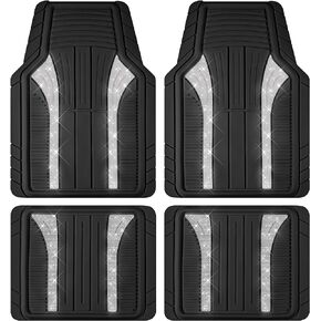 PIC AUTO Bling Rubber Floor Mats, Sparkly Glitter Beige Car Mats Set, Heavy Duty All Weather Waterproof Mats Pad for Girls & Women Universal Fit for Automotive SUV, Sedan, Van