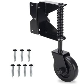 Gate Wheel, Spring Loaded Gate Caster, Heavy Duty Wooden Fence Gate Caster Wheel, 360 Degree Swivel Outdoor Swing or Rolling Gate Support Wheel Kit, 4-1/2 Inch, 220 Lbs Capacity, Black (Left & Right)