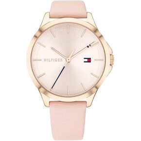 Tommy Hilfiger Women's Stainless Steel Quartz Watch with Leather Calfskin Strap, Pink, 17 (Model: 1782090) in Kuwait