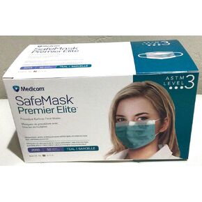 Medicom ASTM Level 3 SafeMask Premier Elite Face Masks 2043, Teal, 50/box