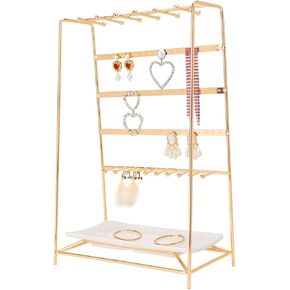 Jewelry Stand Holder Organizer with Tray, Jewelry Hanger Display Storage for Necklace Bracelet Earring Ring,5 Tier, Metal Electroplating,Gifts for Women（Vintage Gold）