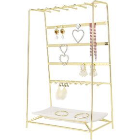 Jewelry Stand Holder Organizer with Tray, Jewelry Hanger Display Storage for Necklace Bracelet Earring Ring,5 Tier, Metal Electroplating,Gifts for Women（Vintage Gold）