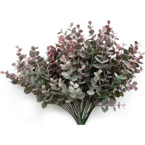 5Pcs Artificial Eucalyptus Stems，Artificial Greenery Fake Dust Frosted Eucalyptus Branches Leaves，Fake Plants for Decoration（Dusty Mauve）
