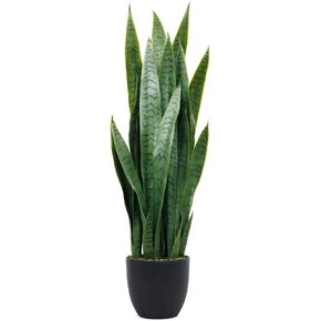 KOL 3FT 2-Pack Artificial Snake Plant, Fake Sansevieria Indoor Outdoor, 28 Thick PEVA Leaves Lifelike Faux Silk Plant, Home Decor Mother in Law Tongue Plant 35in, Greenery for Office Decor, Green