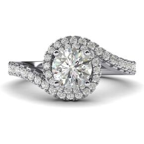 LANDA JEWEL Women Solid Sterling Silver Opulence Twisting Halo 1 Carat Simulated Brilliant Round Diamond Engagement Ring