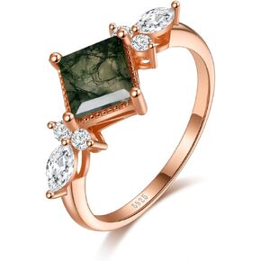Angol Natural Moss Agate Ring 925 Sterling Silver Rose Gold Engagement Promise Ring for Women Jewelry Gifts