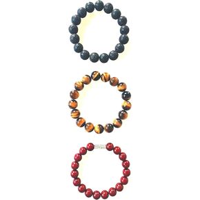 12mm Extra Large Red Black Lava Rock Natural Original Stone Tiger Cat Eye Beaded Stretch Bracelet For Men Women Gifts
