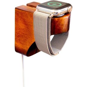 حامل شحن حائطي لساعة Apple Watch Series 9 - قاعدة شحن خشبية - قاعدة شحن خشبية لساعة iWatch - ببساطة قم بلصقه على الحائط مع أشرطة أوامر 3M متضمنة (جوز)