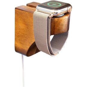 Wall Charging Stand for Apple Watch Series 9 - Wooden Charging Dock - Wood Charging Station for iWatch - Simply Stick to Wall with Included 3M Command Strips (Walnut)
