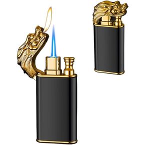 Butane Torch Lighter - Magic Dual Flame Dragon Lighter, Creative Windproof Lighter, Adjustable Refillable Dual Fire Cool Lighter for Outdoor Indoor (No Gas) (Black,Dragon)