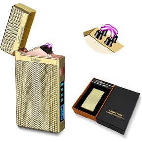 Electric Lighter Rechargeable USB Lighter Dual Windproof Plasma Arc Lighter Portable Flameless Camping Lighter Dragon Lighter with LED Power Display Gift for Men，Husband，Father（Dragon Gold）