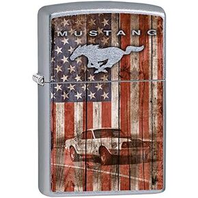 Zippo Lighter: Ford Mustang and American Flag - Street Chrome 79623