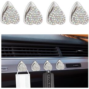 4 PCS Bling Mask Hooks for Car, Multifunctional Rhinestone Hook for Earphones Charging Cable, Adhesive Dashboard Storage Decor Sticky Hook Hanger, Car Accessories (AB)