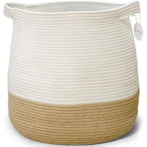 Large Blanket Basket for Living Room - Decorative Woven Baskets for Storage, Cotton Rope Baskets for Storage 16"x18", Round Basket, Tall Laundry Hamper Basket, LuxiLily Baskets