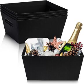 DEAYOU 5 Pack Gift Basket Empty, 12" x 10" Kraft Basket With Handle, 6 LB Cardboard Gift Basket Market Tray, Large Black Paper Basket Holder Container for Wine Gift, DIY, Food, Snacks, Crafts, Easter