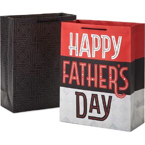 Hallmark 14" Extra Large Father's Day Gift Bag Bundle (2 Bags: Red and Black Happy Father's Day and Grey Geometric) for Dads, Grandfathers, Uncles, Brothers