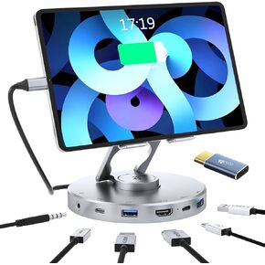 Foldable Stand 10 in 1 Laptop Docking Station iPad USB C Hub,Type-C Tablet Stand Steam Deck,Rog Ally,Legion Go's Dock Stand with 4K@60Hz,100W PD,Audio,Type C,USB3.0