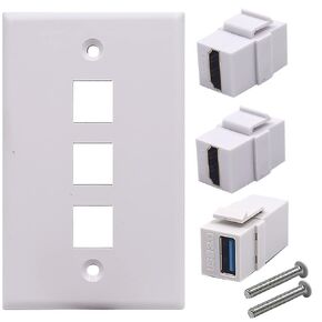 3 Ports Wall Plate, 2 Ports HDMI 4k + 1 Port USB3.0 Outlet Socket Wall Plate, HDMI & USB 3.0 Female to Female Keystone Jack Module Wall Plate