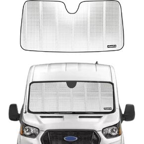 Windshield Sun Shade for 2015-2024 Ford Transit. 2024 Upgrade Reflective Aluminum Film Front Window Sunshade for Maximum Interior Protection