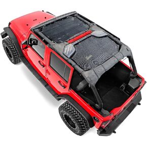 Savadicar JK Sunshade Top, Mesh Sun Shade Cover, UV Blocker Bikini Screen Compatible with 2007-2018 Jeep Wrangler JKU 4 Door, Front and Rear 2 Pieces, Durable Polyester, Black