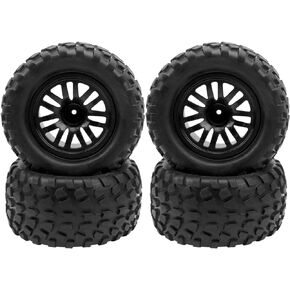 4Pcs OD 4.9" RC Wheel Rim Rubber Tires Set 12mm Hex Compatible with HSP Redcat Exceed Tamiya HPI Kyosho 1/10 Off-Road Buggy Monster Short-Course Truck Car