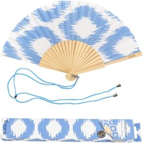 Fisura - Original folding fan with print. Folding fan for women. Folding fan made of wood. Fans for wedding, party and gift. (Daisy, Green)