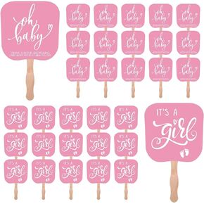 50 Pcs Baby Shower Favors for Guests Cute Paper Fans Handheld Paper Fans with Wooden Handle Double Sided Baby Shower Favor for Guests Gender Reveal Party Favors Supplies (Girls)