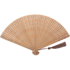 Garneck Bamboo Hand Fan - Art Silk Decorative Folding Fan - Eastern Style Carved Elegant Hand Fan - Handfan Gift for Birthday Dancing Wedding Party