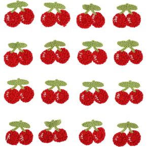 IUAQDP 50 Pieces Strawberry Sew On Patch, Cute Crochet Applique Embellishment, Decorative Small Knitted Fruit Motif for Clothes Dress Bag Hat Headband Garment Fabric DIY Accessories, 1.37 x 0.98IN