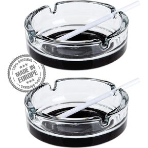 Crystalia Glass Ashtrays for Cigarettes, Cigar Ash Tray Set for Outdoor Indoor Home Tabletop Patio Office or Restaurants, Round Cute Ash Holder, Luxury Gift for Men & Women, Set of 2 (Red Based)
