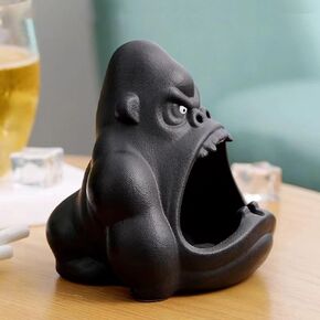 Ceramic Ashtray, Cute Ash Trays for Indoor Outdoors, Cool Decorative Gorilla Ashtrays for Weed Cigarette, Large Ash Holder for Patio Home Office, Entrance Key Storage Home Desktop Decor