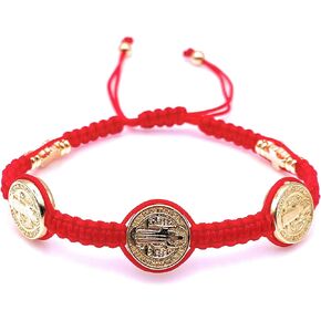Art & Designs by AA Saint Benedict Red String Bracelet for Women 18K Gold Plated Medals Protection Jewelry