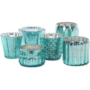 Koyal Wholesale Gold Mixed Glass Candle Holders, 6-Pack, Mismatched Candle Holders for Candle Votives, Geometric Decor