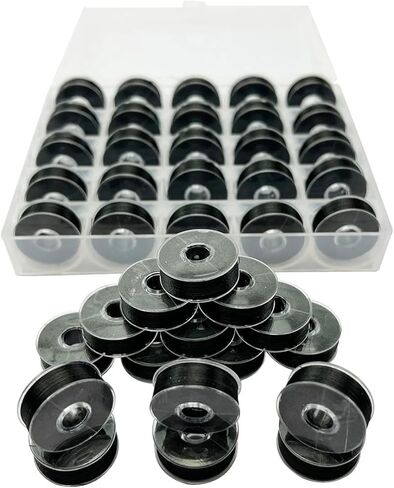 Wennuo 25Pcs Black Type L (SA155) Size L 75D/2 Prewound Bobbin Thread Plastic Side for Particular Embroidery and Sewing Machines,Compatible with Brother, Babylock, Juki, and More. (Black) in Saudi Arabia