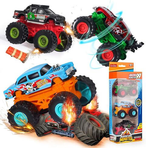 Oriate Monster Truck Toys Trucks for Boys and Girls, Diecast Toy Cars Pull Back Monster Trucks Toys, Battery Free Vehicle On-Road Stunt Car, Birthday Party Gift Cool Stuff for Boys Girl Toddlers 3Pack in Saudi Arabia