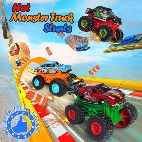 Oriate Monster Truck Toys Trucks for Boys and Girls, Diecast Toy Cars Pull Back Monster Trucks Toys, Battery Free Vehicle On-Road Stunt Car, Birthday Party Gift Cool Stuff for Boys Girl Toddlers 3Pack in Saudi Arabia