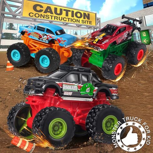 Oriate Monster Truck Toys Trucks for Boys and Girls, Diecast Toy Cars Pull Back Monster Trucks Toys, Battery Free Vehicle On-Road Stunt Car, Birthday Party Gift Cool Stuff for Boys Girl Toddlers 3Pack in Saudi Arabia