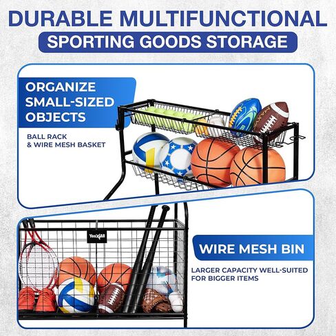Yes4All Garage Sports Equipment Organizer, Garage Ball Storage, Rolling Ball Storage for Indoor/Outdoor Use, Steel, Black in Saudi Arabia
