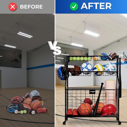Yes4All Garage Sports Equipment Organizer, Garage Ball Storage, Rolling Ball Storage for Indoor/Outdoor Use, Steel, Black in Saudi Arabia