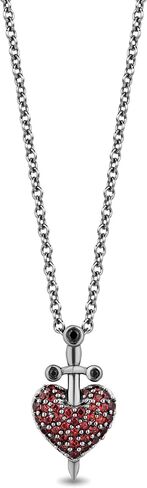 Jewelili Enchanted Disney Fine Jewelry Black Rhodium over Sterling Silver 1.5 MM Round Garnet and Treated Black Round Diamond Accent Evil Queen Pendant Necklace 18" Cable Chain in Saudi Arabia