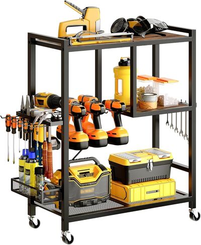 عربة تنظيم الأدوات الكهربائية بعجلات، منظمة تخزين المرآب، حامل أدوات رف رف الحفر 6-8، عربة أدوات دوارة متنقلة مفتوحة صندوق خزانة الصدر لمنضدة العمل، ورشة عمل TCHR9901 in Kuwait