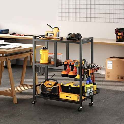 عربة تنظيم الأدوات الكهربائية بعجلات، منظمة تخزين المرآب، حامل أدوات رف رف الحفر 6-8، عربة أدوات دوارة متنقلة مفتوحة صندوق خزانة الصدر لمنضدة العمل، ورشة عمل TCHR9901 in Kuwait