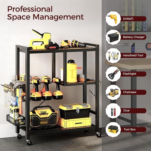 عربة تنظيم الأدوات الكهربائية بعجلات، منظمة تخزين المرآب، حامل أدوات رف رف الحفر 6-8، عربة أدوات دوارة متنقلة مفتوحة صندوق خزانة الصدر لمنضدة العمل، ورشة عمل TCHR9901 in Kuwait